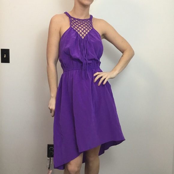 Rebecca Taylor Purple High Neck Netted Dress - Picture 7 of 8